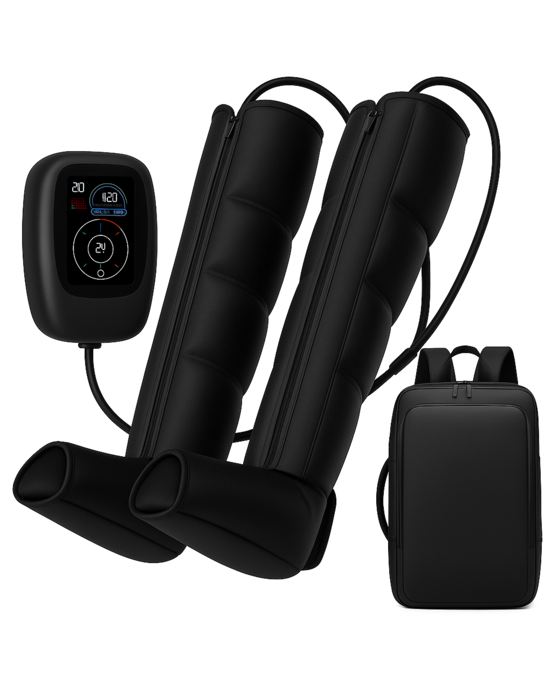 Bottes de compression d’air – 6 zones, rechargeables, sac à dos inclus